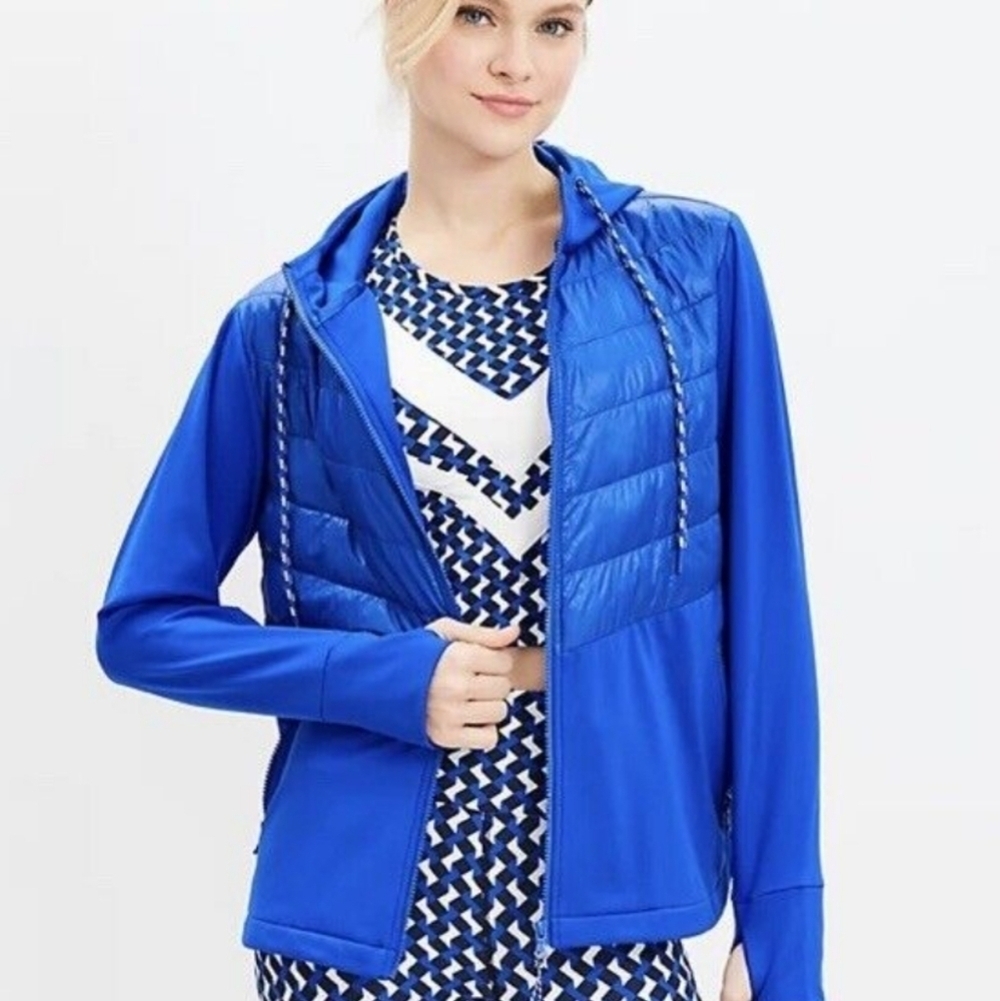 Lou & Grey Chevron Hooded Puffer Jacket Cobalt Blue M